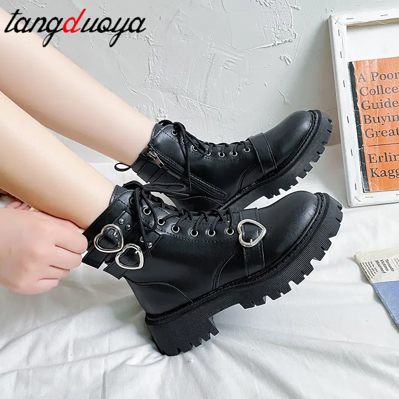 

Heart-shaped students Ankle Boots Platform Boots Women Martenss Autumn Botas Mujer Female Comfortable Shoe 2022