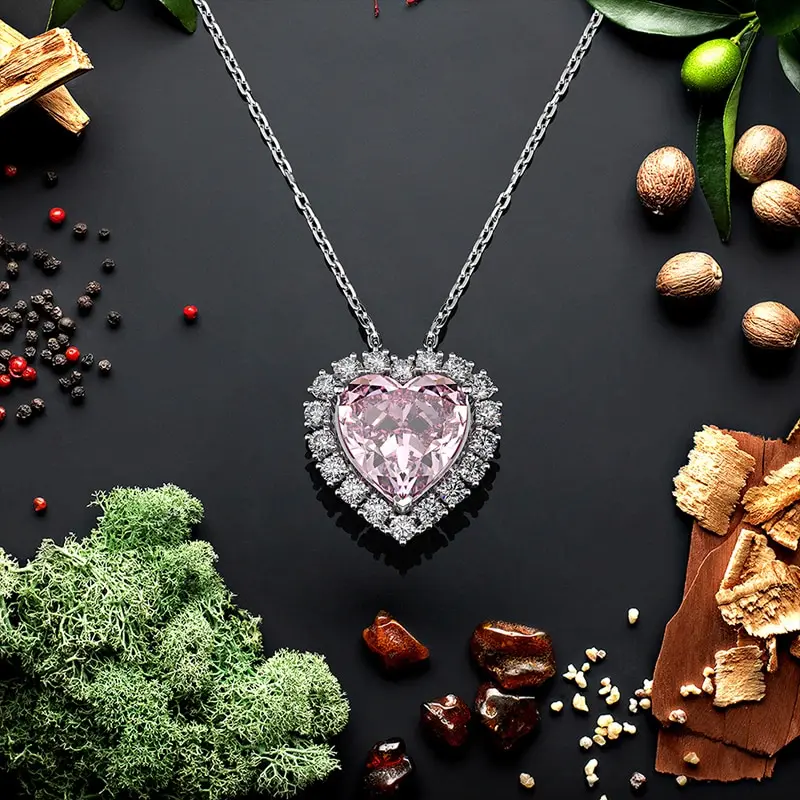 

Jazaz Fine 100% 925 Sterling Silver Created Moissanite Sapphire Gemstone Wedding Heart Pendent Women Necklace Wholesale B0788