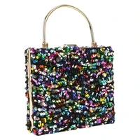 colorful sequined women eveningbags bucket design small handle day clutch bags with chain shoulder