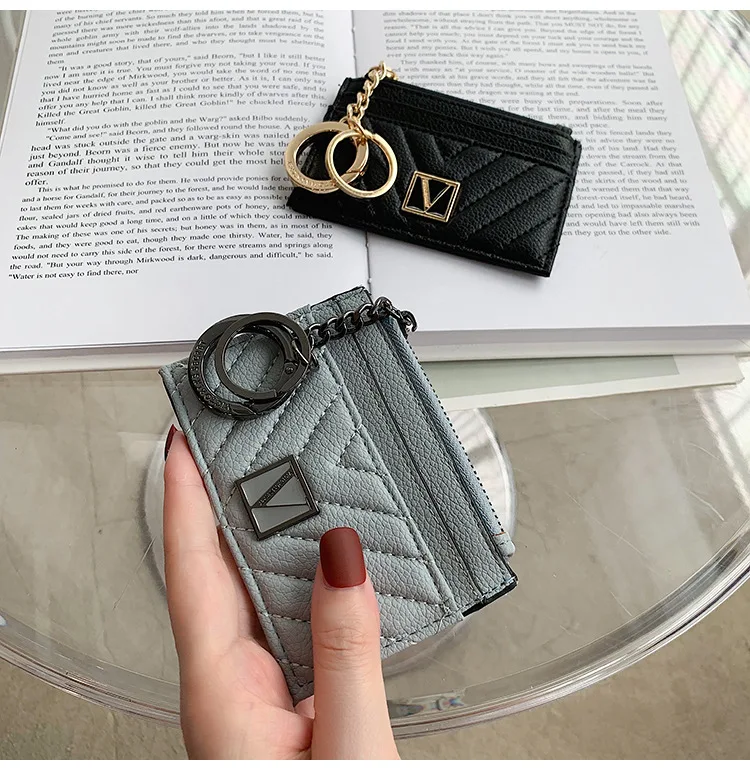 Новинка черный V-образный Золотой стеганый чехол для карт брелок кошелек монет |