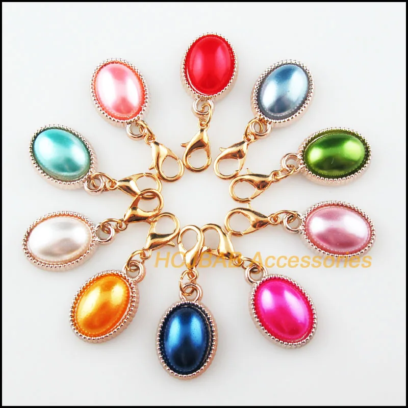 

20Pcs Gold Color Mixed Acrylic With Lobster Claw Clasps Charms Oval Dots Pendants