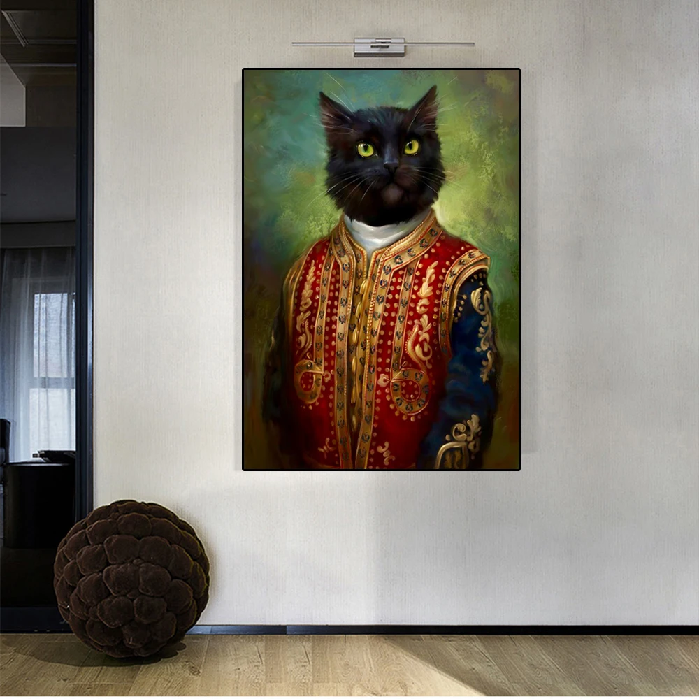 Ретро черная кошка в классической одежде холст живопись винтажные постеры и