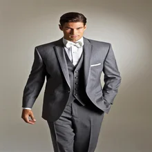 Traje gris de alta calidad para hombre, traje con solapa de muesca personalizada, con un solo botón, a la moda, conjunto delgado de 3 piezas (abrigo + Pantalones + chaleco + corbata) (3)