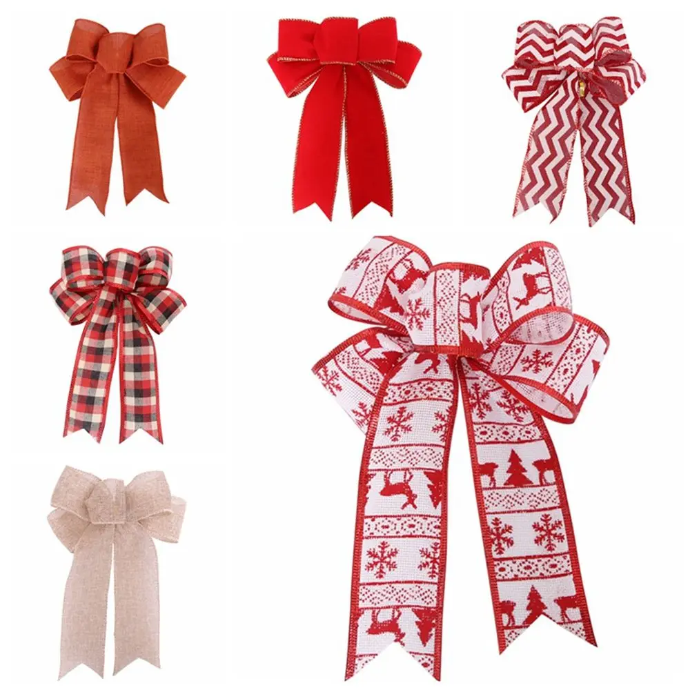 

Бант «сделай сам» с 5 ушками, 2419 см, льняная лента, бант, Рождественское украшение, декор для рождественской елки, сетчатый полосатый бант, Но...