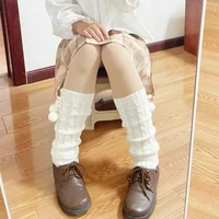 new japanese lolita sweet girl leg warmer knit socks wool ball knitted foot cover cosplay women autumn winter heap heap socks