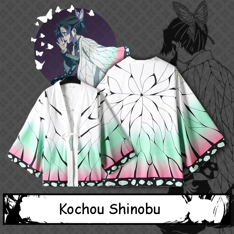

Anime Comic Demon Slayer Kimetsu no Yaiba Cosplay Top Shirt Kochou Shinobu Short Sleeve Kimono Coat Women Anime Costume Shirts