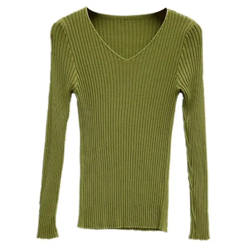 

Women's stretch Slim V-neck Sweater Autumn Winter Knitwear Minimalist Female Knitted Casual Tops Pullovers Plus Size