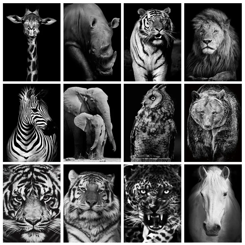 

Wen Zuan Gray Tiger Diamond Painting 5D Full Square Animal Mosaic Resin Diamond Embroidery Mosaic Crafts Kit Cross Stitch Gift