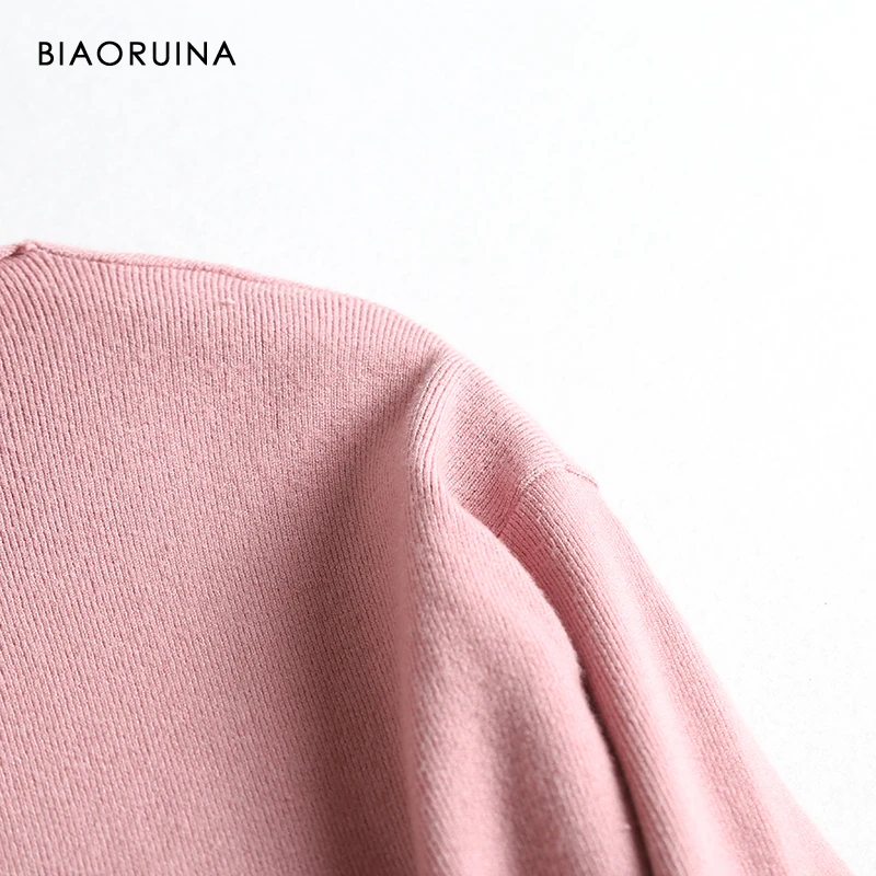 BIAORUINA, 4 цвета, Женский Повседневный базовый тонкий вязаный свитер, женский милый пуловер с v-образным вырезом и длинным рукавом, свободные свитера