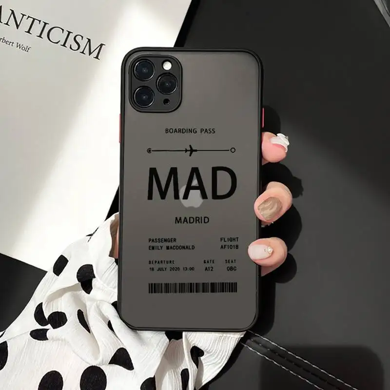 

Personalised Plane Ticket luxury Phone Cases shell matte transparent For iphone 7 8 11 12 plus mini x xs xr pro max cover