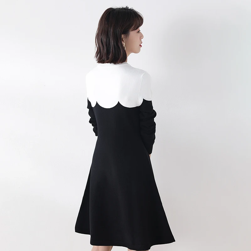 Женское трикотажное платье свитер с длинным рукавом круглым вырезом|Женские