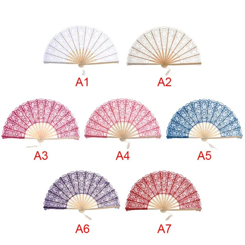 

Chinese Style Handheld Folding Lace Fans with 14 Bamboo Ribs Frame for Wedding and Home Decoration M