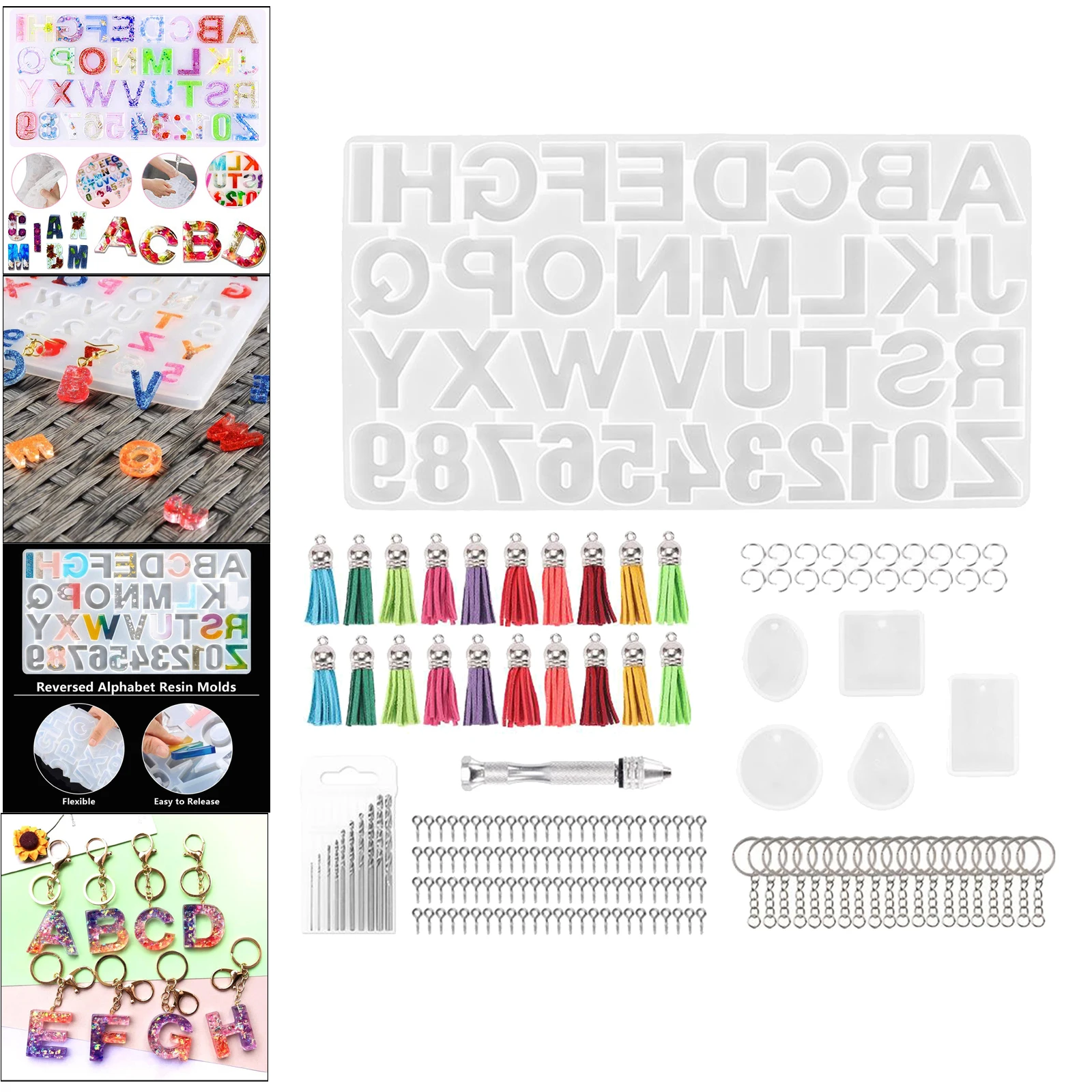 

Letter Silicone Mould Keychain Casting Molds Kit Tassels DIY Jewelry Crafts