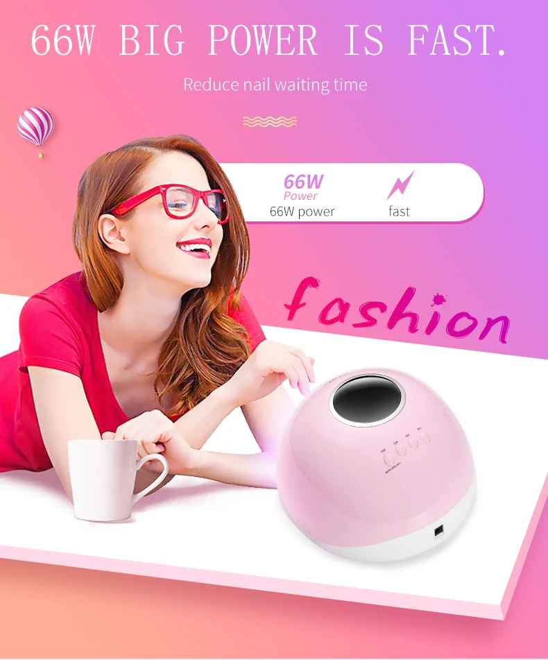 ROHWXY 66 Вт УФ светодиодная лампа для сушки ногтей для всех типов гелей-лаков с нижней частью 10 s/30 s/60 s/таймер ЖК-лед лампа для ногтей автоматическое распознавание
