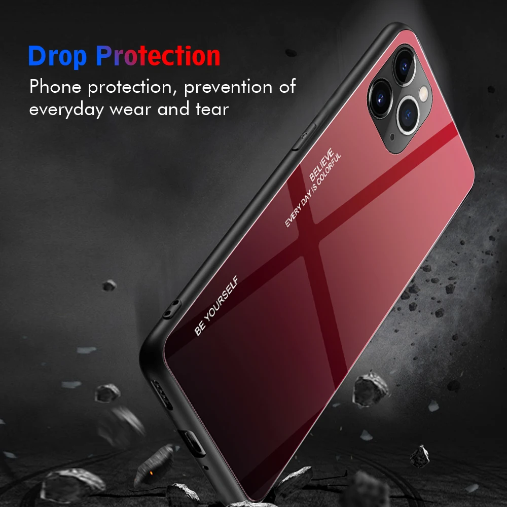 Градиентный чехол для телефона из закаленного стекла для Apple iPhone 11 Pro Max X XS XR 8 7 Plus 6 6S силиконовый мягкий край бампер 1000 шт