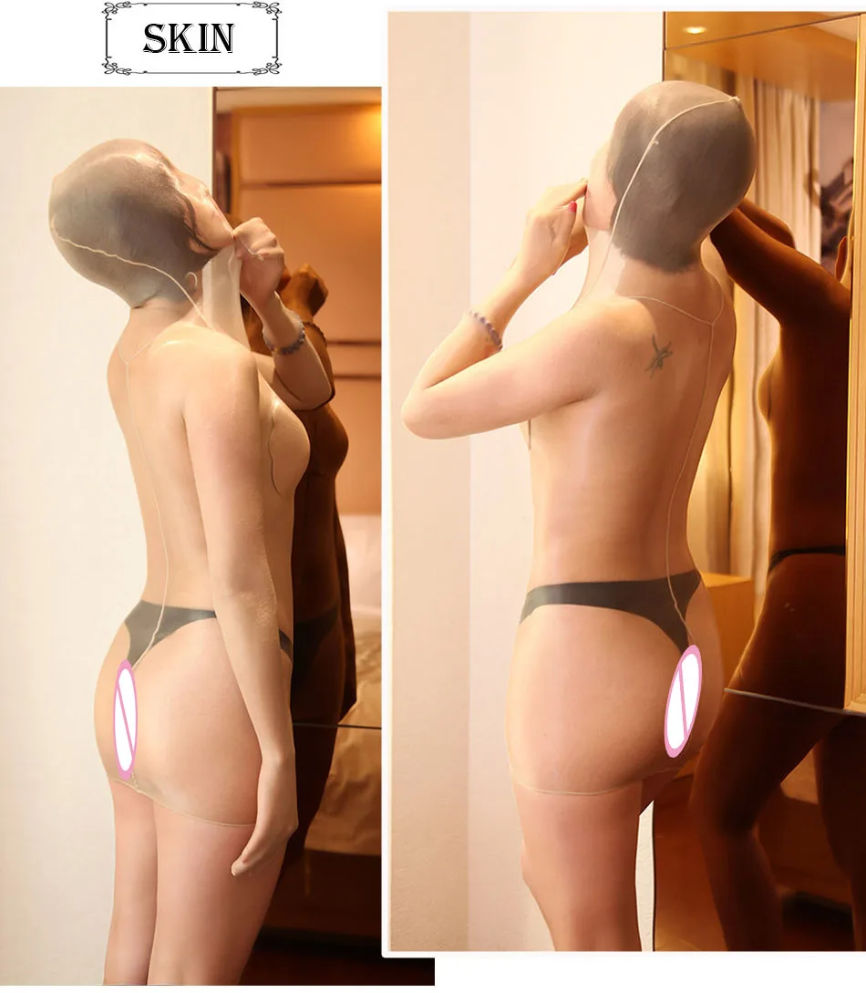 Боди мужское/женское с длинным рукавом тонкие сексуальные чулки 1D масляный блеск