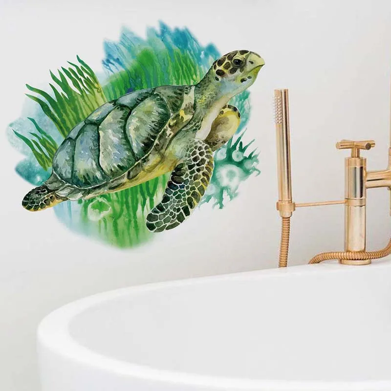 Морские водоросли морская черепаха настенные Стикеры ванная комната гостиная
