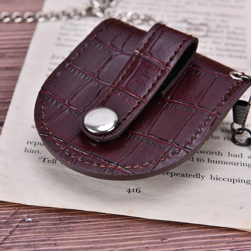 1PC brown vintage pu leather chain pocket watch holder storage case box pouch bag New Fashion images - 6