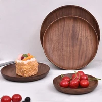 japanese round solid walnut wood pan plate fruit dishes saucer tea tray dessert dinner bread wood plate