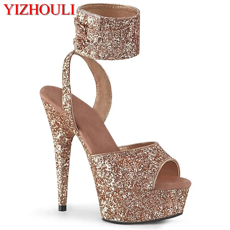 Summer sandals with six-inch sequined wrap and material high heels, and a 15cm club sexy pole dancing shoes