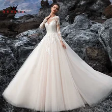 Elegant Ball Gown Puffy Long Sleeve Wedding Dresses Tulle Lace Foraml Bride Bridal Gown 2022 New Cus