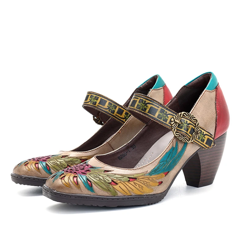 Retro Pumps Socofy/туфли-лодочки в стиле ретро; женская обувь из натуральной кожи с пряжкой; Туфли Mary Jane на каблуке; сезон весна-лето; винтажные вечерние женские свадебные туфли; Новинка - Цвет: Retro Pumps