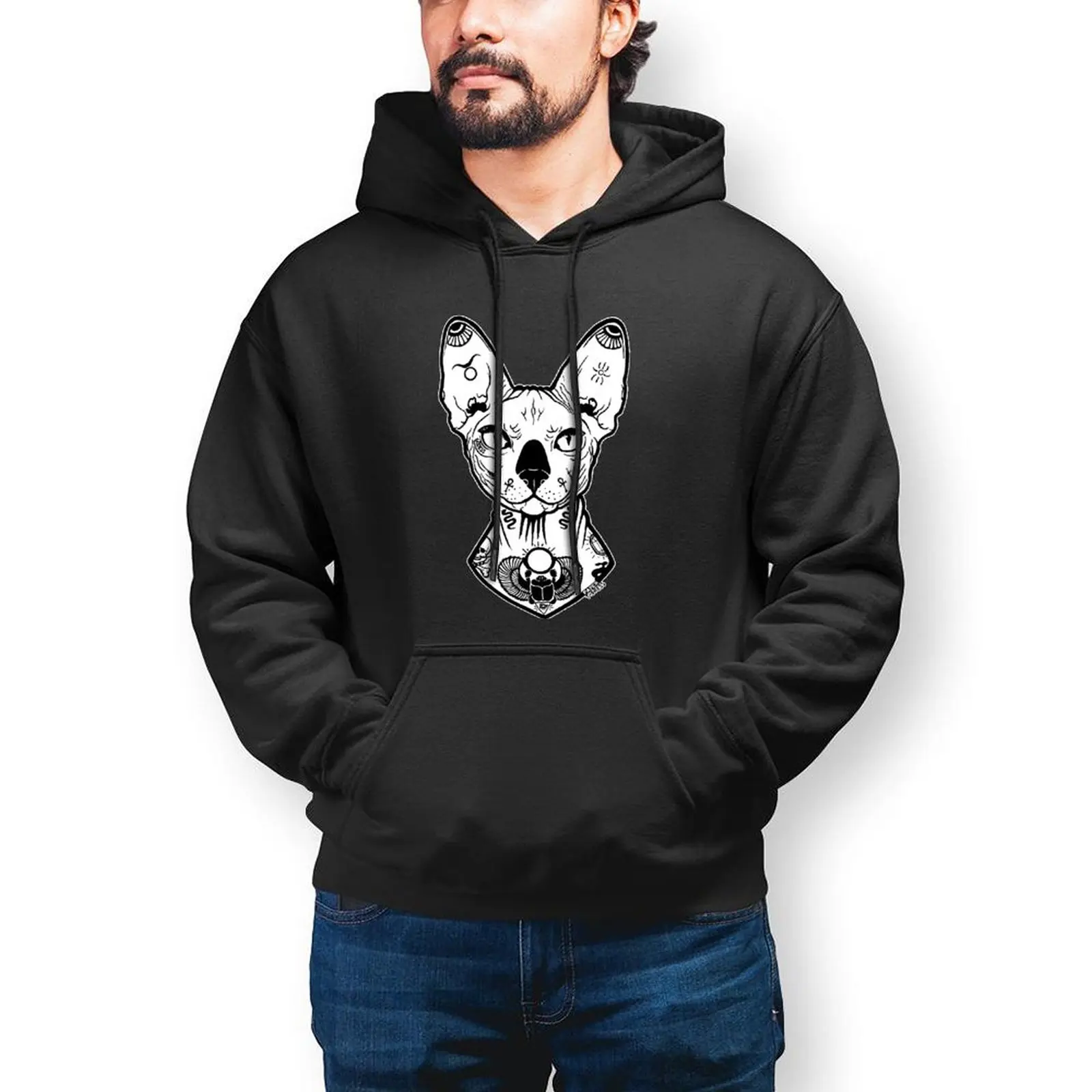 

Sphynx Cat Hoodie Sphynx Tattooed Outdoor Autumn Hoodies Stylish Long Cotton Pullover Hoodie Men Over Size