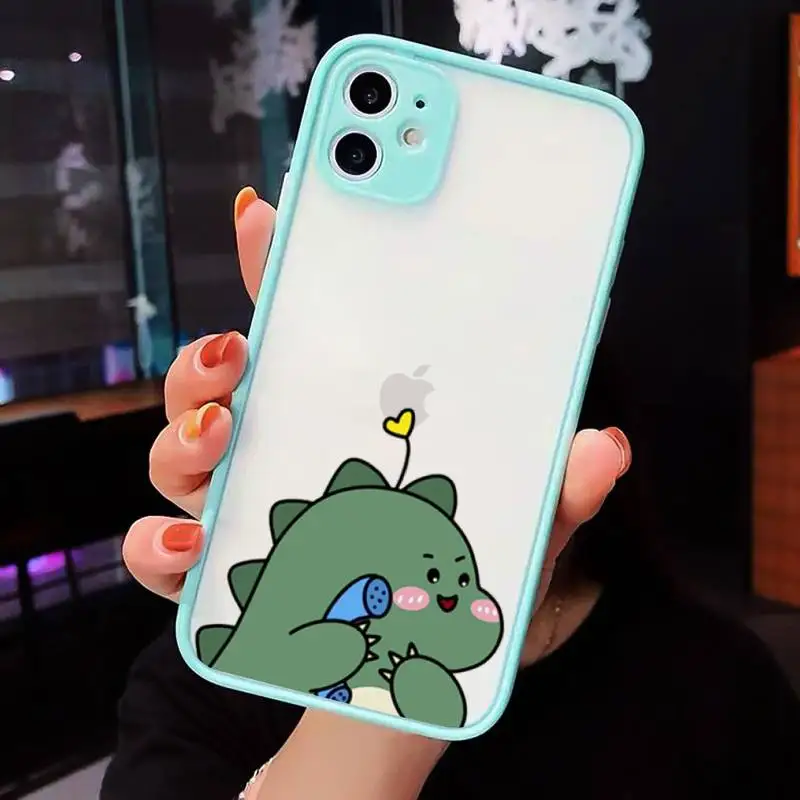

Cute Cartoon Animal Dinosaur Couple Phone Cases Matte transparent For blue iPhone 12 Mini 11 Pro XR XS Max 7 8 Plus X Back Cover