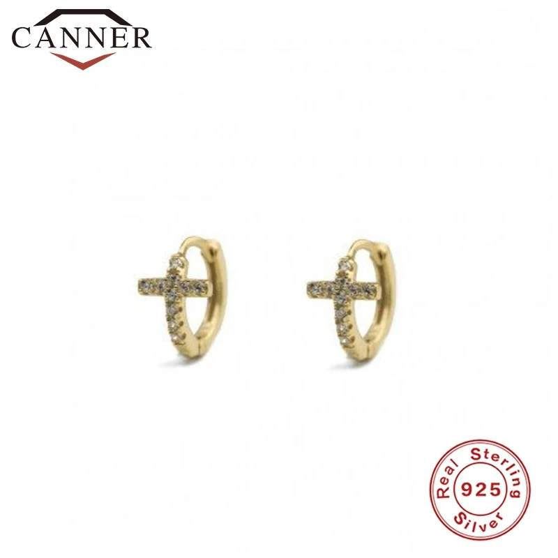 2-gold 925 пробы, серебряная Геометрическая Бусина Серьги-заклепки для женщин, круглый крест, маленькие серьги-кольца, ювелирные изделия для ушей - Окраска металла: 2-gold