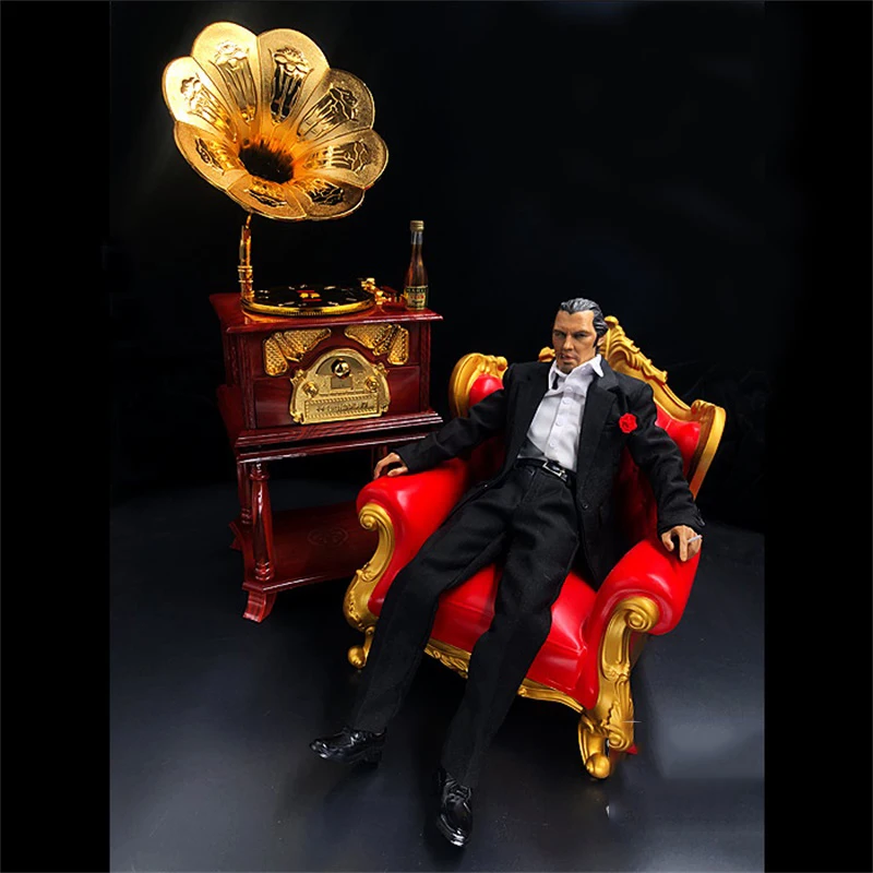 Best Sell 1/6th Fashion Retro Trend of WWII Floor-standing Phonograph Record Player Model PVC Material For Doll Scene Component