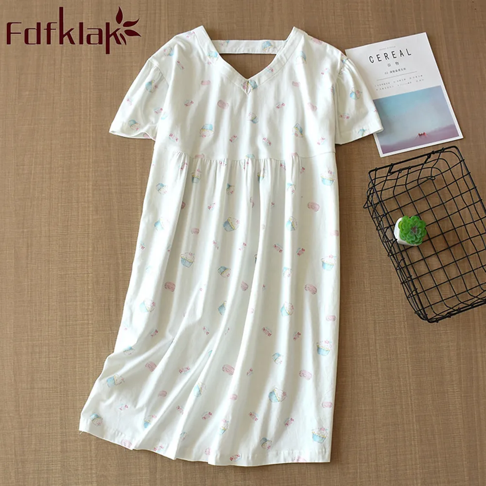

Fdfklak Summer 2020 New Short Sleeve Lingerie Femme Sexy Night Dress Women Nightwear Cotton Nightgowns Women Sleeping Dress