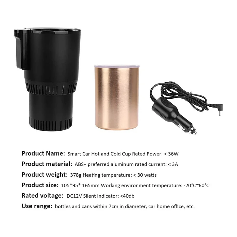 

NEW-12V Car Office 2 in 1 Heating Cooling Cup Warmer Cooler Cup Smart Digital Display Mug Drinks Holders with Aluminum Cup