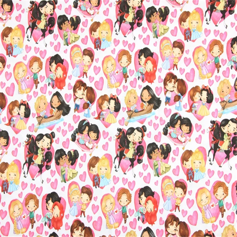 

Disney Princess and her Lover Collection 100% Cotton Fabric for Girl Clothes Hometextile Cushion Cover Backpack Needlework DIY