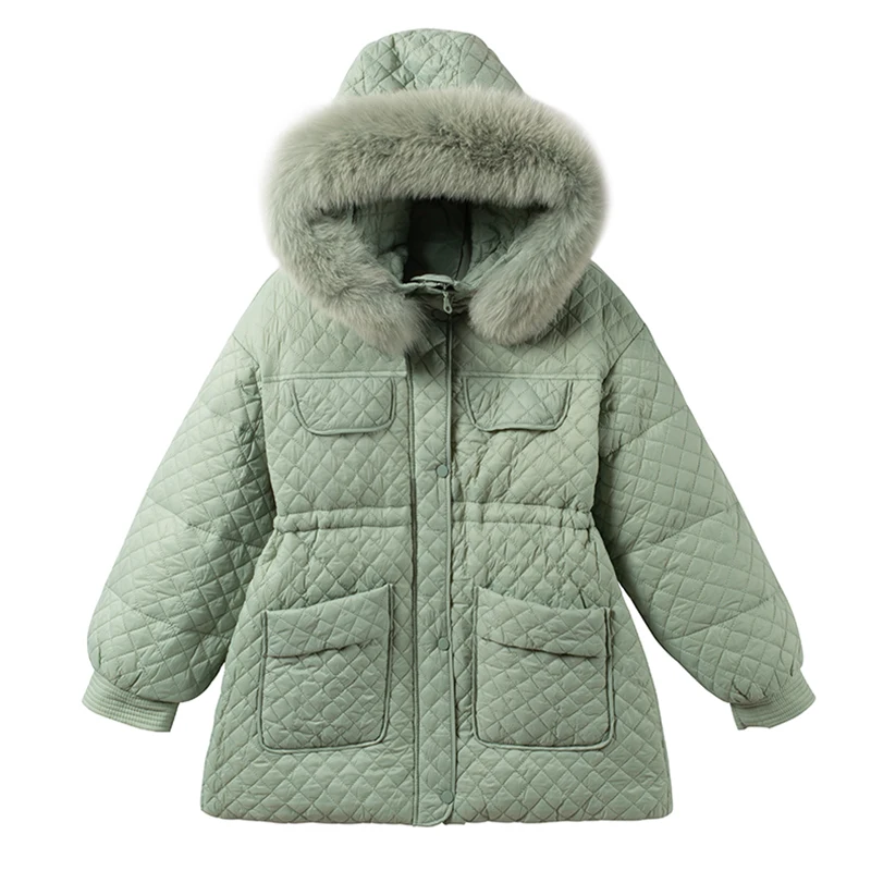

KBAT Winter -20℃ Women Fur Collar Parkas Big Pocket Warm Down Jacket Hooded Thicken Warm Padded Coat Ladies Oversize Outwear