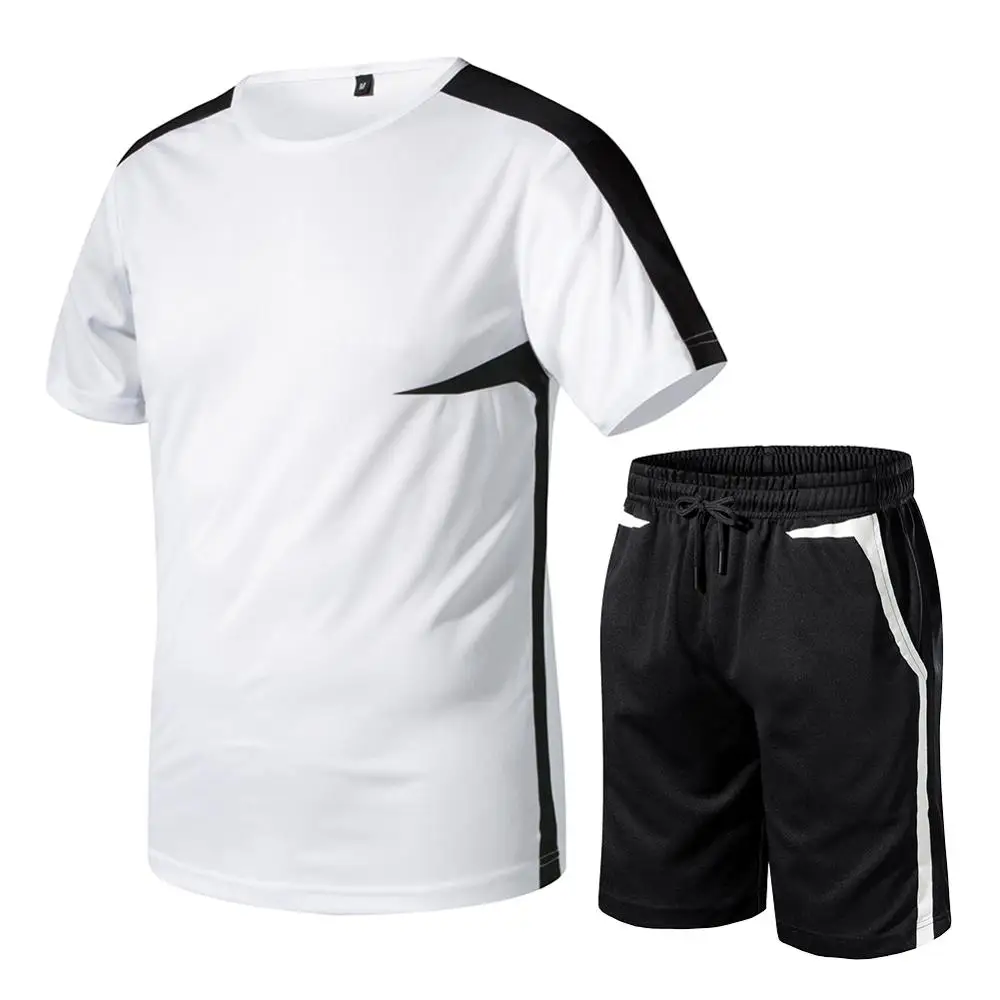 

Sports Casual Short Sleeve Shorts Suit Featured Stitching Irregular Printing Running Mountaineering T Shirt with Short Suit