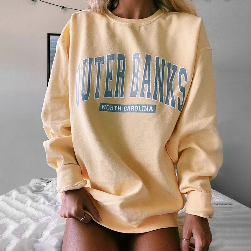 

Autumn Women Hoodie Sweatshirt Casual Loose Letter Print Long Sleeve Oversize Jumper Harajuku Grey Hoody Pullover Mujer Coat Top