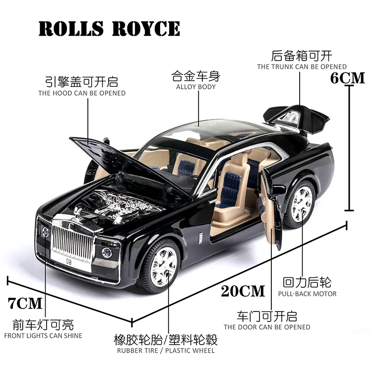 1:24 литая под давлением модель автомобиля из сплава Rolls Royce Phantom Металлический Игрушечный Автомобиль колеса симулятор звуковой светильник вытяжной автомобиль коллекция детский подарок