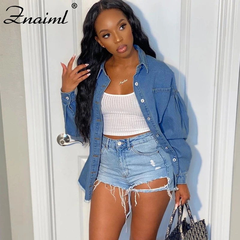 

Znaiml Jean Jacket Women Clothes Oversized Long Batwing Sleeve Denim Coat 2021 Spring Fall Streetwear Jackets For Girl Outerwear