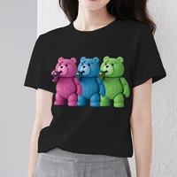 women t shirt new hot sale printed kawaii bear graphics series tee shirt summer casual black print female short sleeved tops