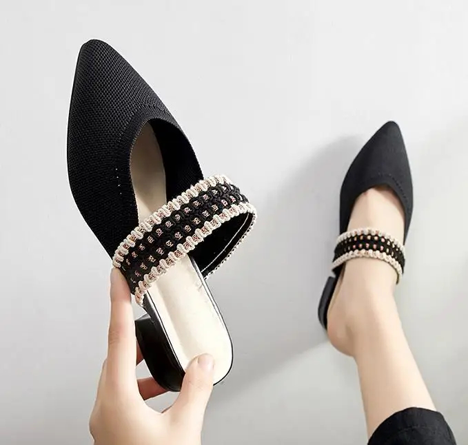 Сетчатые красные женские шлепанцы новинка 2019 сандалии Baotou ленивые полутапочки