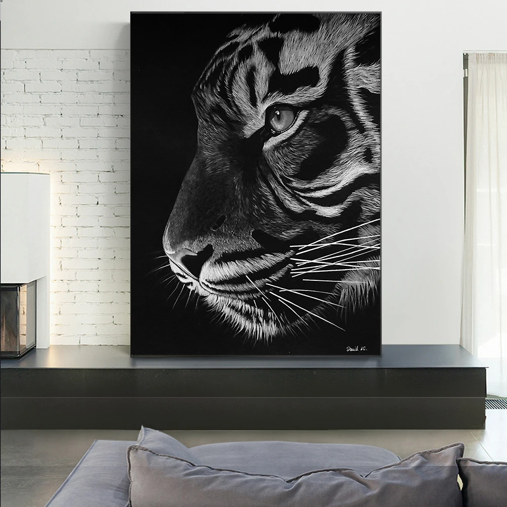 

Unframed Black White Tiger Paint On Canvas Paintings Home Decor for Living Room Decoration Modern Art Animal Picture Wall Art