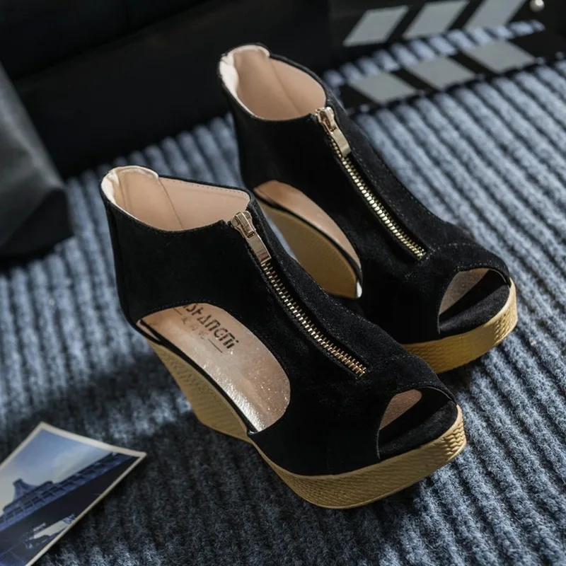 

2021 New Women Wedge Sandals High Heel Summer Women's Shoes Platform Wedges Vintage Sandals Zippers Sandalias Mujer Large Size