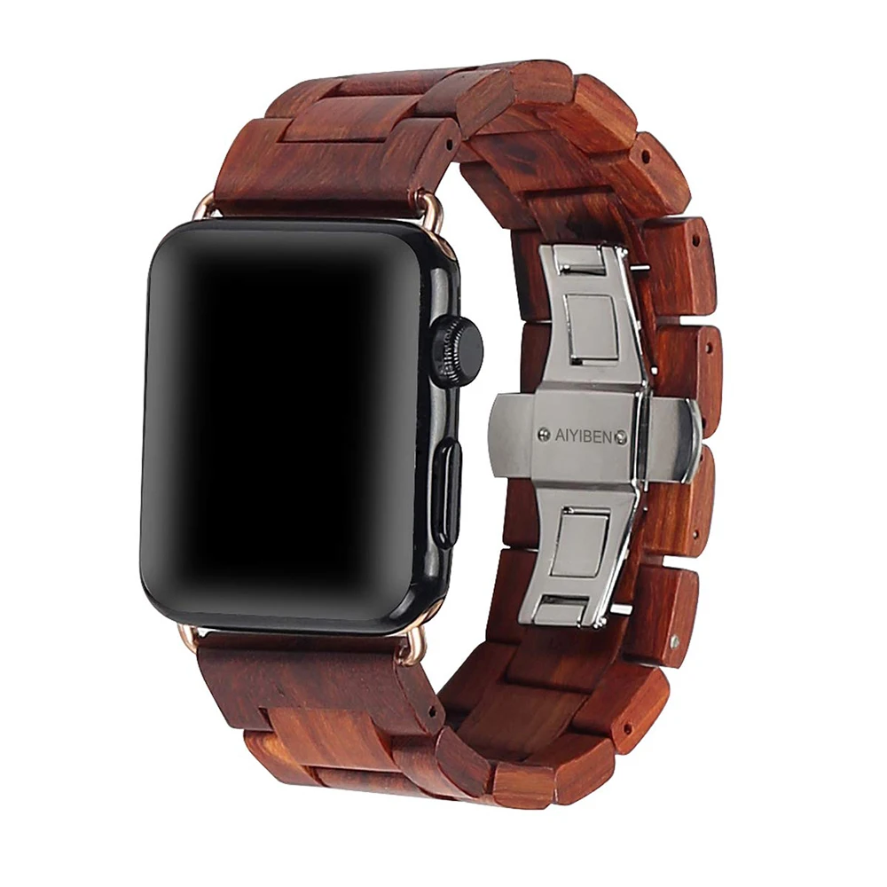 Деревянный браслет для apple watch5 4 band 44 мм 40 мм Высокое качество цельная древесина часы ремень для iwatch 3 2 1 38 мм 42 мм петли аксессуары