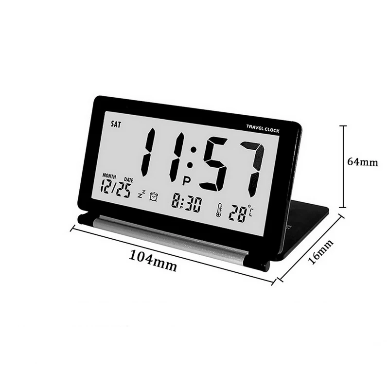 ЖК цифровой дорожный будильник календарь бесшумный электронный складной часы с