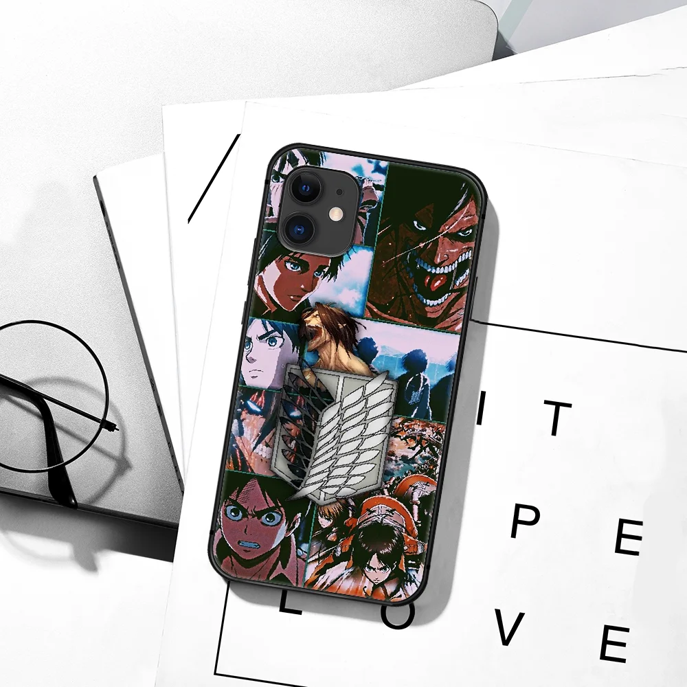 

Japanese Anime Attack On Titan Phone Case For iPhone 5 5S SE 2020 6 6S 7 8 Plus 11 12 Mini X XS XR Pro Max black Shell Painting