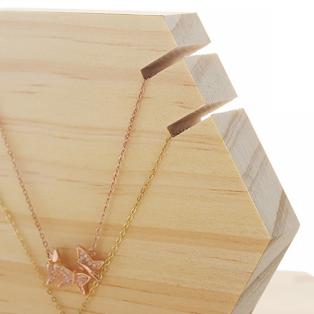 

Wood Necklace Display Stand Hexagon Board Jewelry Holder for Show Hanging Long Necklace Retail Jewelry Easel Display