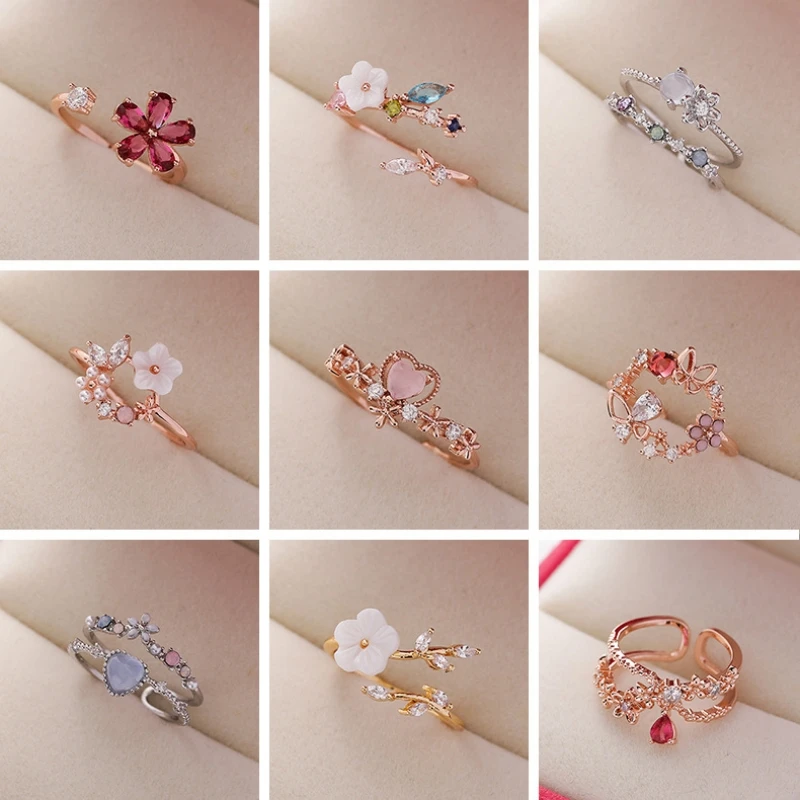 

Korean Zircon Flower Open Rings for Women Fashion Micro Inlaid Exquisite Sweet Wild Love Bracelet Ring Trend Famale Jewelry Gift