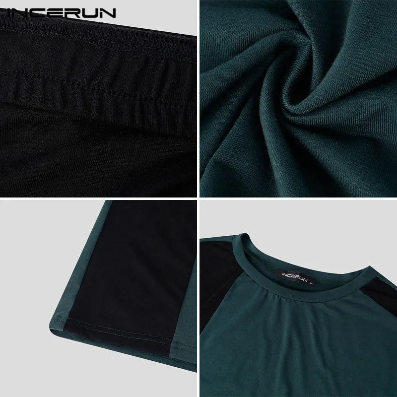 

Men Pajamas Sets Patchwork Fitness Long Sleeve O Neck Sleepwear Pants Leisure 2021 Cozy Mens Nightwear Sets Homewear 5XL INCERUN