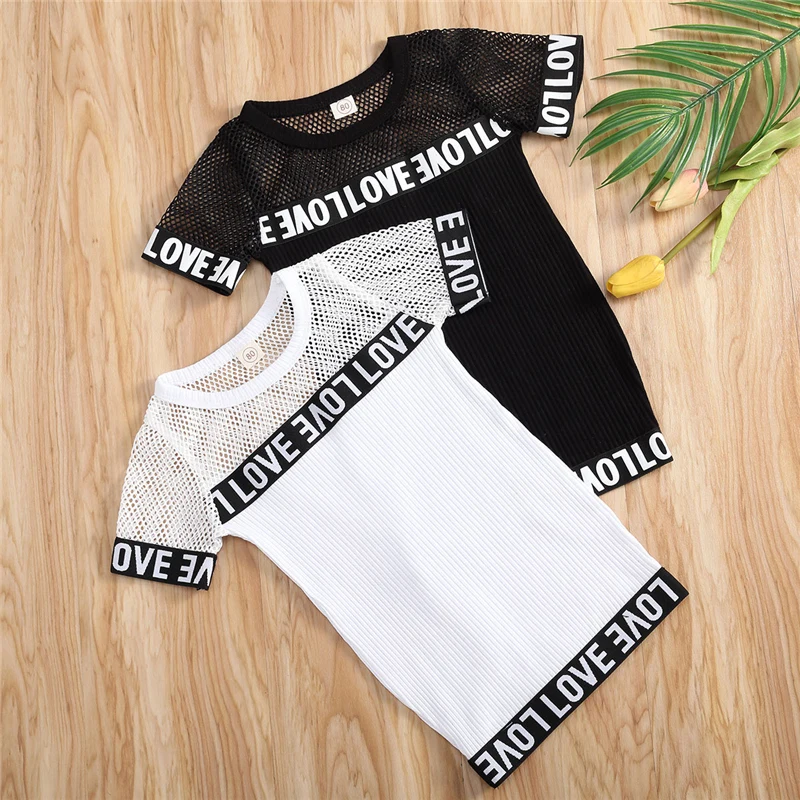 Летнее трикотажное платье с коротким рукавом и надписью | Детская одежда обувь