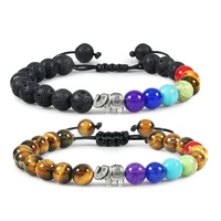 7 chakras braided beads bracelet men women black lava onyx stone braceletsbangles handmade adjustable energy yoga jewelry homme